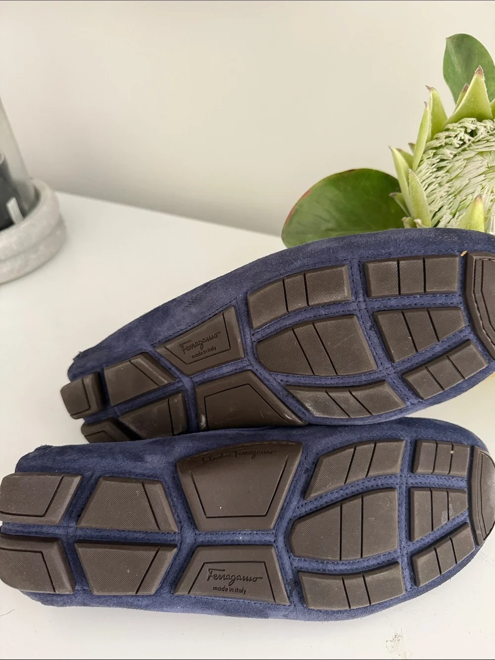 Salvatore Ferragamo Navy Suede Penny Loafers